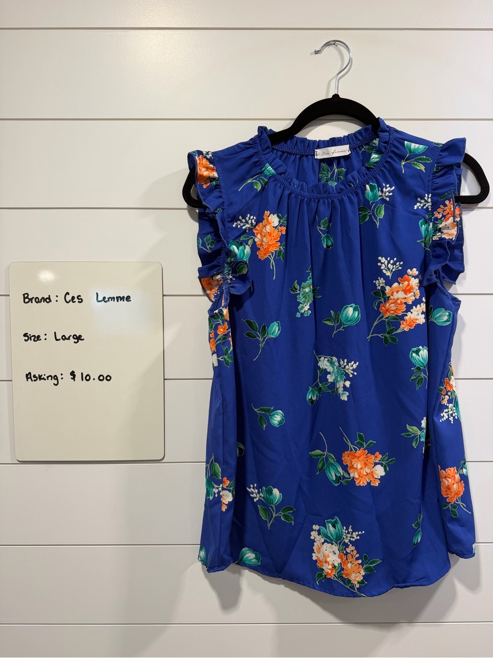 Blue Floral Ruffle Sleeve Blouse